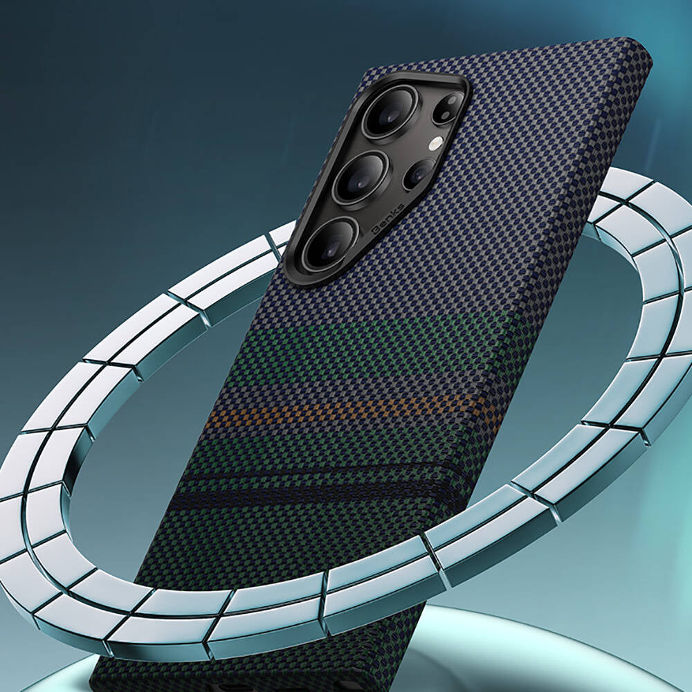 Galaxy S24 Ultra Kılıf Magsafe Şarj Özellikli Karbon Fiber Tasarımlı Benks Aurora ArmorAir Kevlar Kılıf Siyah