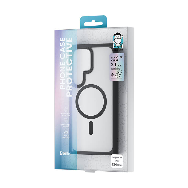 Galaxy S24 Ultra Kılıf Magsafe Şarj Özellikli Şeffaf Arka Yüzey Benks MagClap TPU Çerçeve Kılıf Mavi