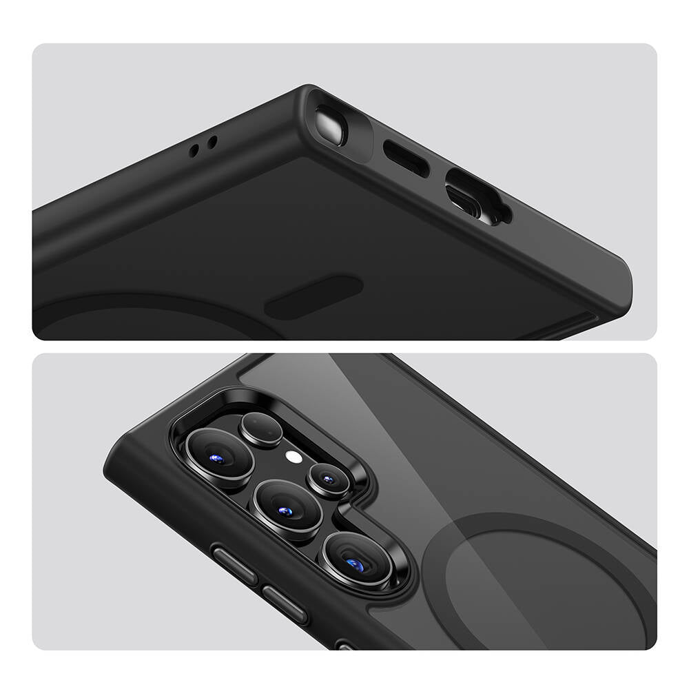 Galaxy S24 Ultra Kılıf Magsafe Şarj Özellikli Şeffaf Arka Yüzey Benks MagClap TPU Çerçeve Kılıf Mavi