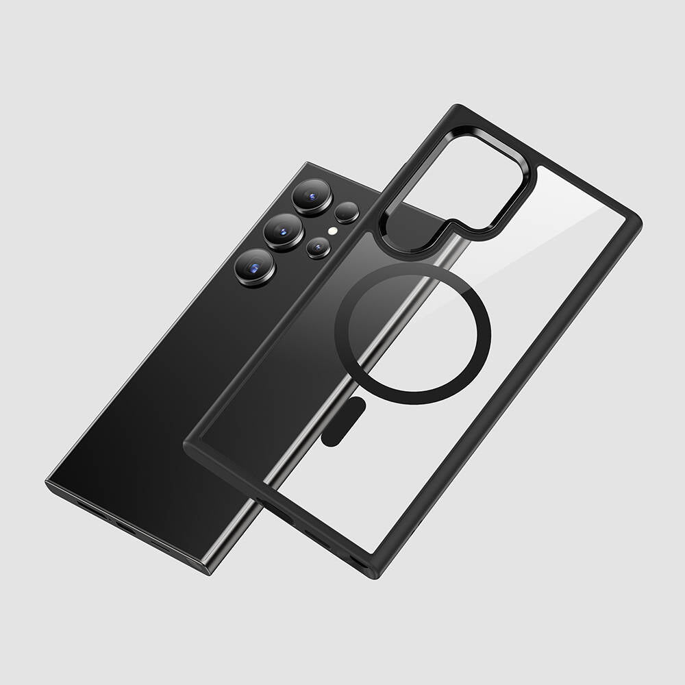 Galaxy S24 Ultra Kılıf Magsafe Şarj Özellikli Şeffaf Arka Yüzey Benks MagClap TPU Çerçeve Kılıf Mavi