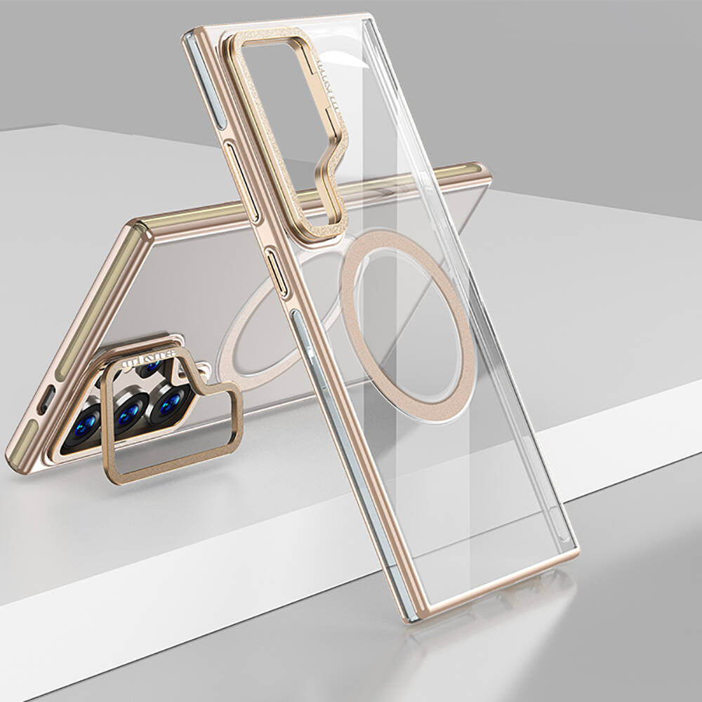 Galaxy S24 Ultra Kılıf Magsafe Şarj Özellikli Wlons Standlı Efsane Kılıf Gold