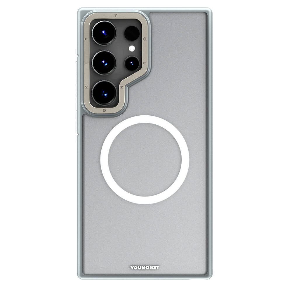 Galaxy S24 Ultra Kılıf Magsafe Şarj Özellikli Youngkit Rock Sand Serisi Kılıf Gri