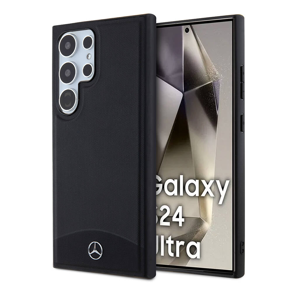 Galaxy S24 Ultra Kılıf Mercedes Benz Orjinal Lisanslı Magsafe Şarj Özellikli Deri Dokumalı Sade Kılıf Siyah