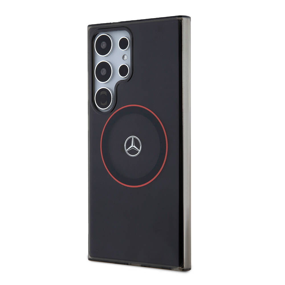 Galaxy S24 Ultra Kılıf Mercedes Benz Orjinal Lisanslı Magsafe Şarj Özellikli IML Yıldız Logolu Red Ring Kılıf Siyah