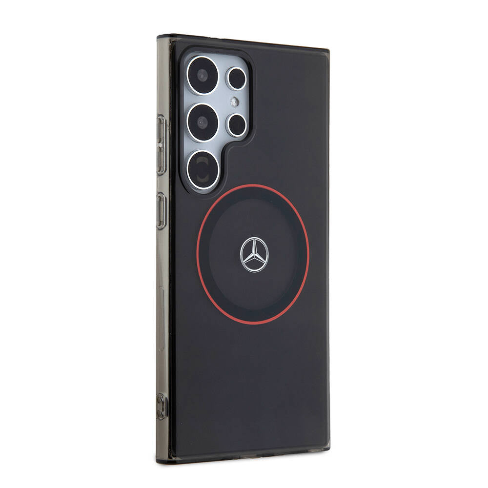 Galaxy S24 Ultra Kılıf Mercedes Benz Orjinal Lisanslı Magsafe Şarj Özellikli IML Yıldız Logolu Red Ring Kılıf Siyah
