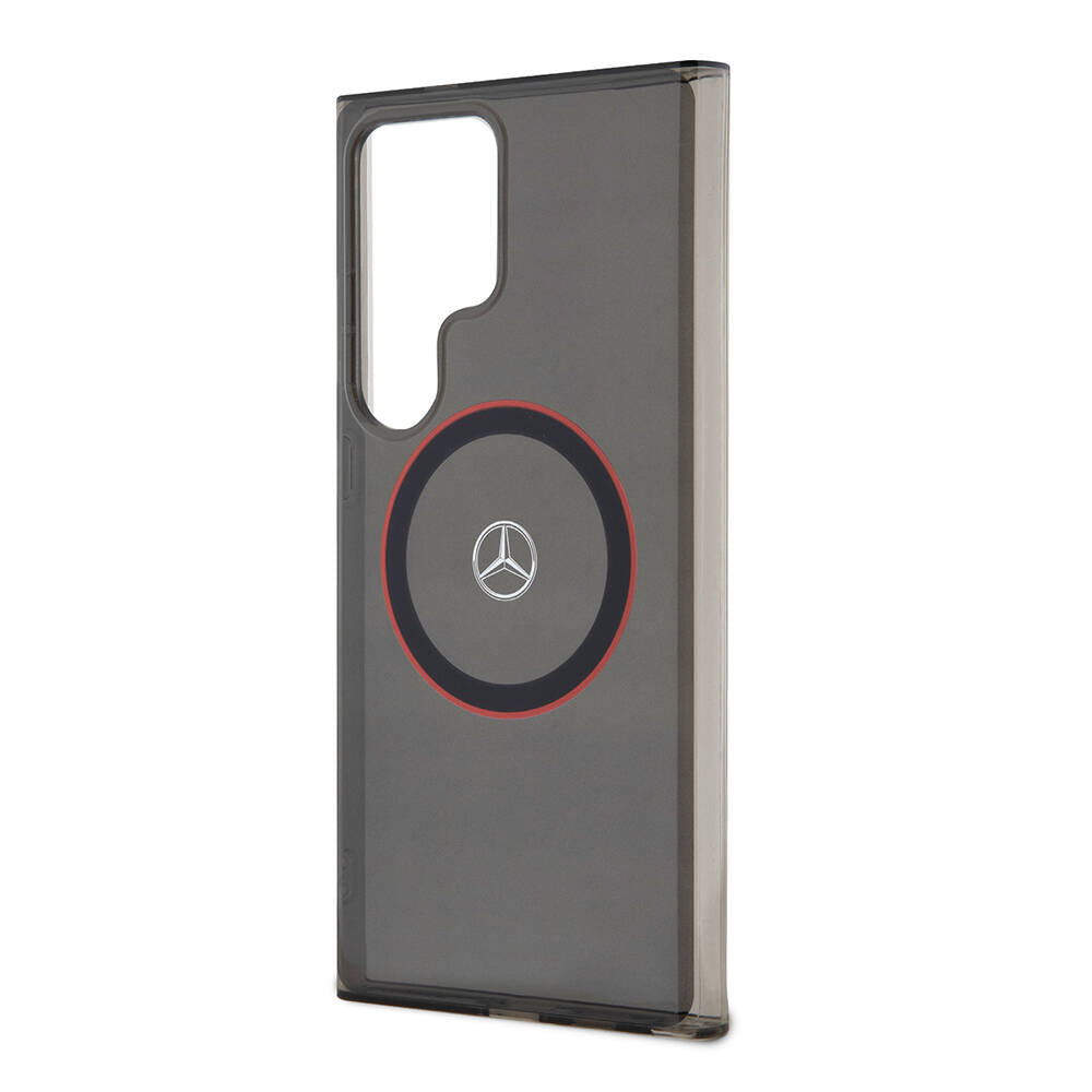 Galaxy S24 Ultra Kılıf Mercedes Benz Orjinal Lisanslı Magsafe Şarj Özellikli IML Yıldız Logolu Red Ring Kılıf Siyah