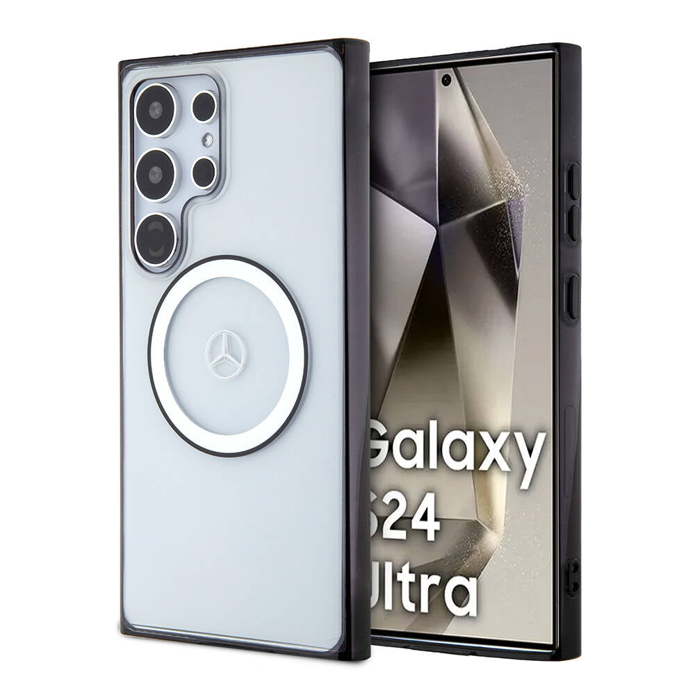 Galaxy S24 Ultra Kılıf Mercedes Benz Orjinal Lisanslı Magsafe Şarj Özellikli PC TPU Transparan Black Ring Kılıf Renksiz