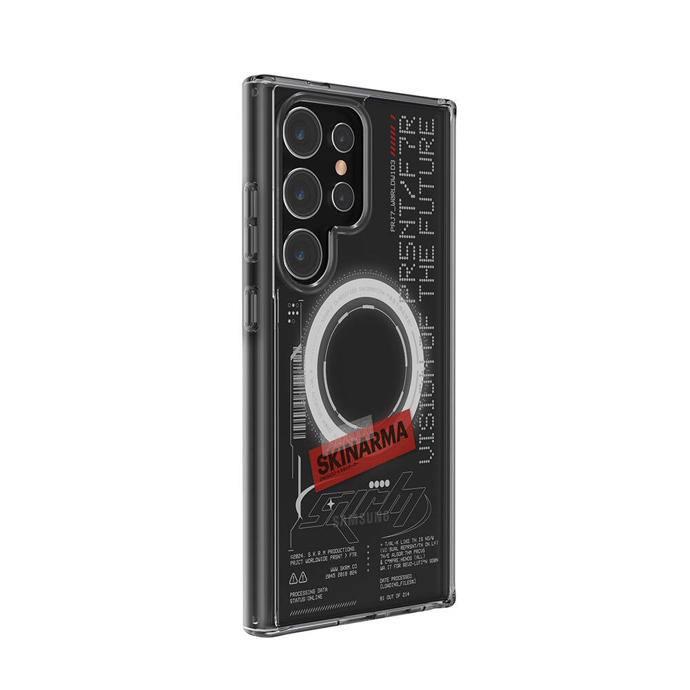 Galaxy S24 Ultra Kılıf SkinArma Magsafe Şarj Özellikli Yazı Desenli Airbag Tasarımlı Orion Kılıf Renksiz