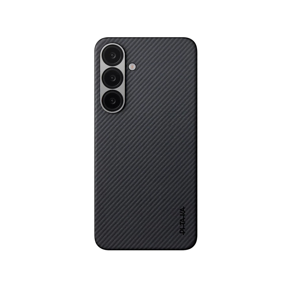 Galaxy S25 Kılıf Magsafe Şarj Özellikli 600D Aramid Fiber Pitaka Ultra-Slim Classic Serisi Black-Grey Twill Kılıf Siyah-Gri