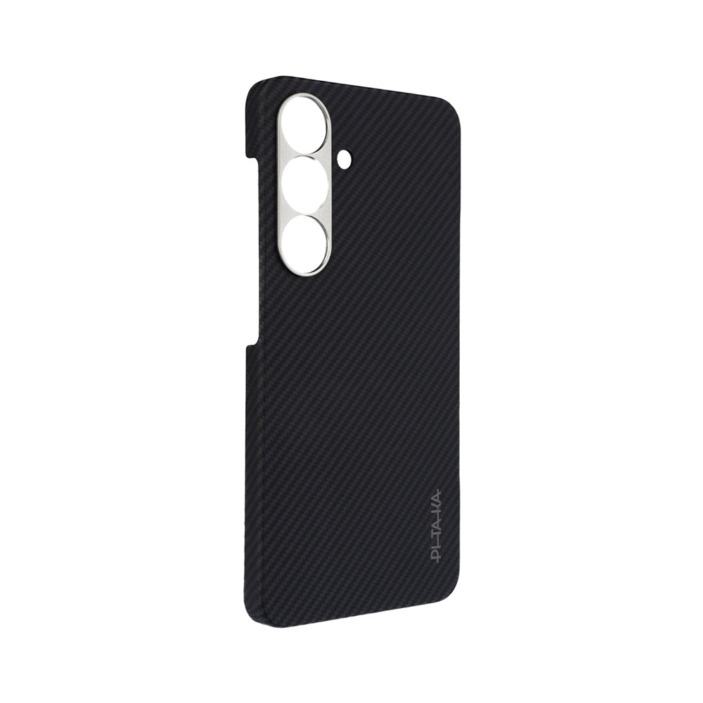 Galaxy S25 Kılıf Magsafe Şarj Özellikli 600D Aramid Fiber Pitaka Ultra-Slim Classic Serisi Black-Grey Twill Kılıf Siyah-Gri