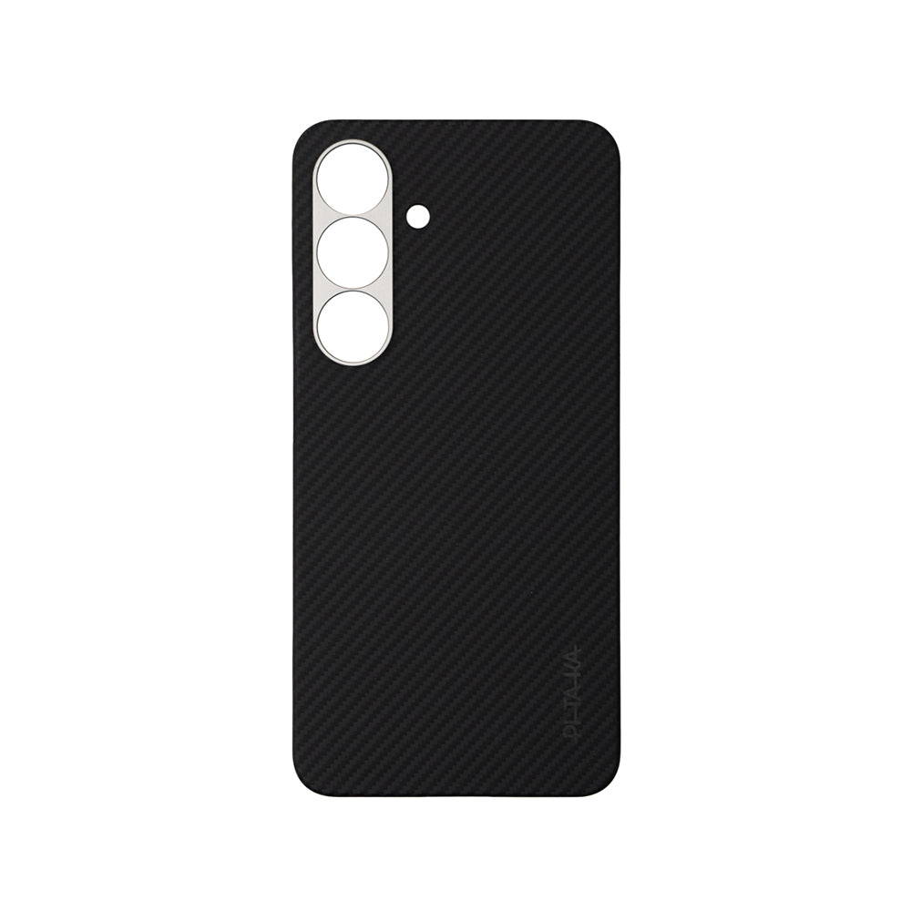 Galaxy S25 Kılıf Magsafe Şarj Özellikli 600D Aramid Fiber Pitaka Ultra-Slim Classic Serisi Black-Grey Twill Kılıf Siyah-Gri