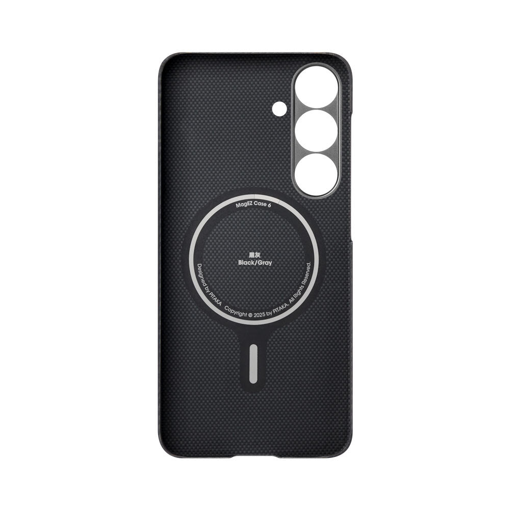 Galaxy S25 Kılıf Magsafe Şarj Özellikli 600D Aramid Fiber Pitaka Ultra-Slim Classic Serisi Black-Grey Twill Kılıf Siyah-Gri