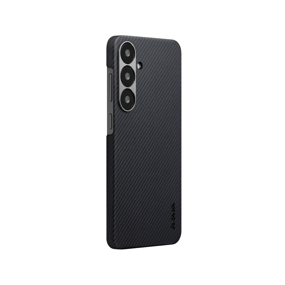 Galaxy S25 Plus Kılıf Magsafe Şarj Özellikli 600D Aramid Fiber Pitaka Ultra-Slim Classic Serisi Black-Grey Twill Kılıf Siyah-Gri