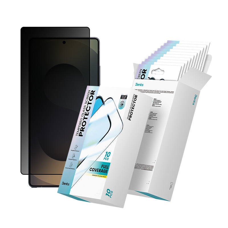 Galaxy S25 Ultra Hidrofobik Ve Oleofobik Özellikli Benks 0.3mm Privacy Air Shield Ekran Koruyucu 10'lu Paket Siyah