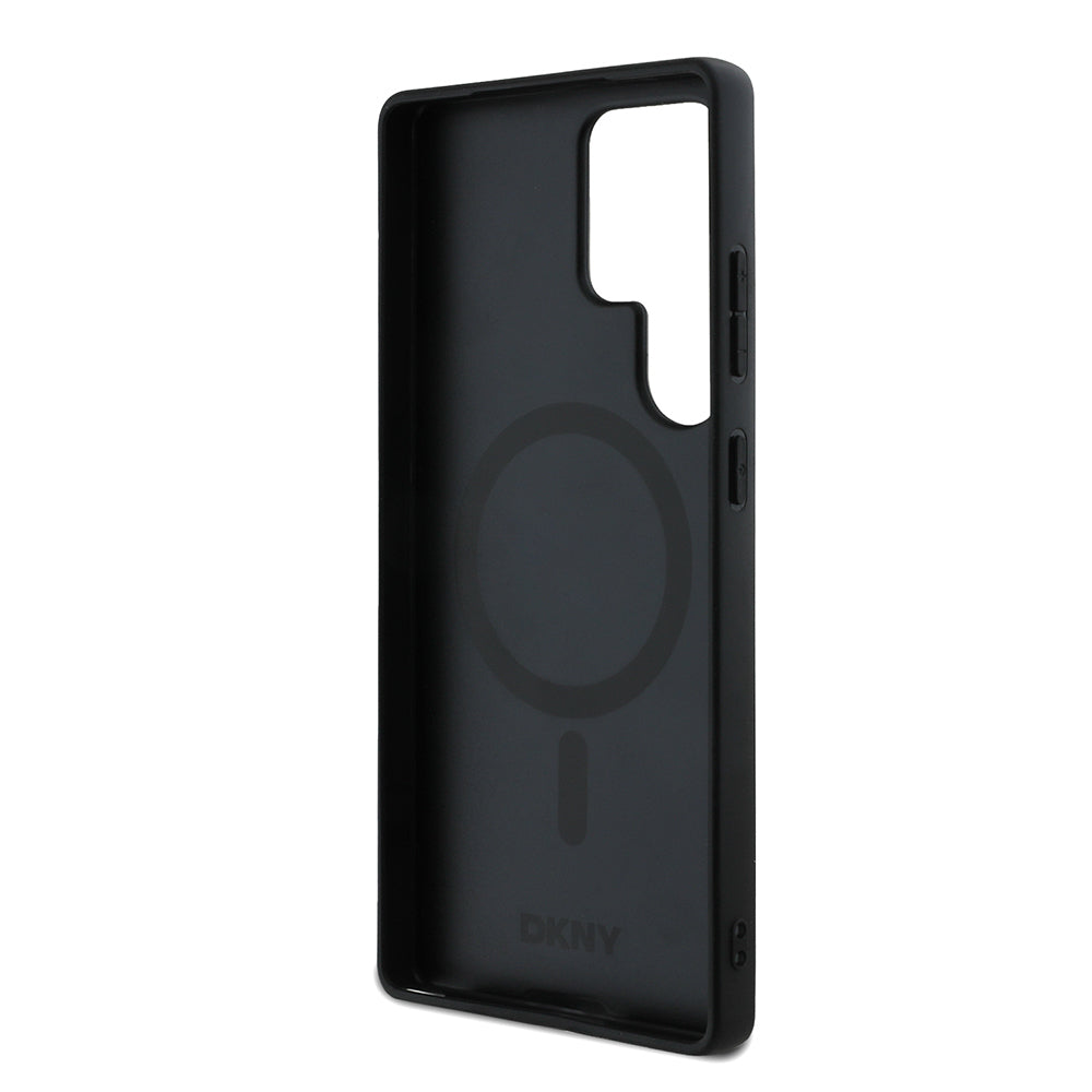 Galaxy S25 Ultra Kılıf DKNY Orjinal Lisanslı Magnetik PU Deri Grid Pattern Kapak Siyah