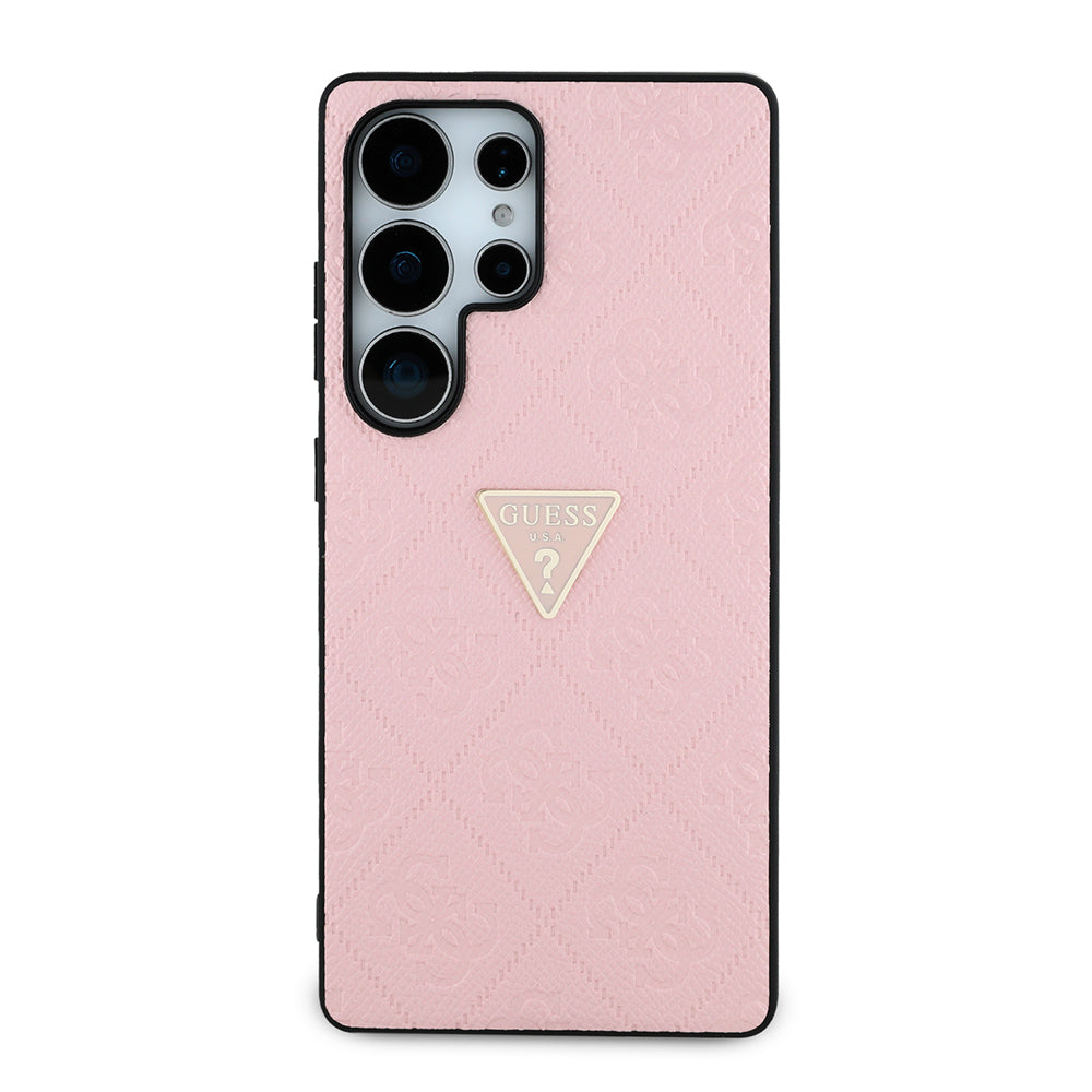 Galaxy S25 Ultra Kılıf Guess Orjinal Lisanslı 4G Desenli Sıcak Damgalı Üçgen Logolu Kapak Pembe