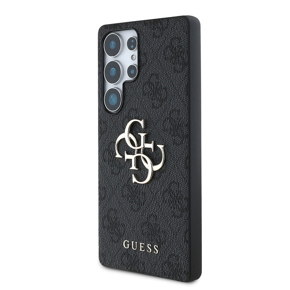 Galaxy S25 Ultra Kılıf Guess Orjinal Lisanslı PU Deri 4G Desenli Metal Büyük 4G ve Yazı Logolu Kapak Pembe