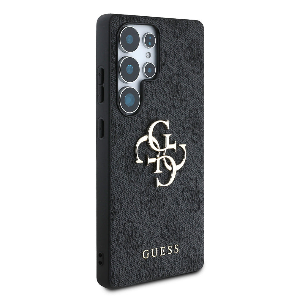 Galaxy S25 Ultra Kılıf Guess Orjinal Lisanslı PU Deri 4G Desenli Metal Büyük 4G ve Yazı Logolu Kapak Pembe