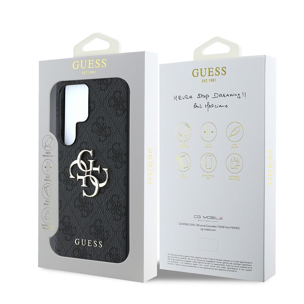 Galaxy S25 Ultra Kılıf Guess Orjinal Lisanslı PU Deri 4G Desenli Metal Büyük 4G ve Yazı Logolu Kapak Pembe