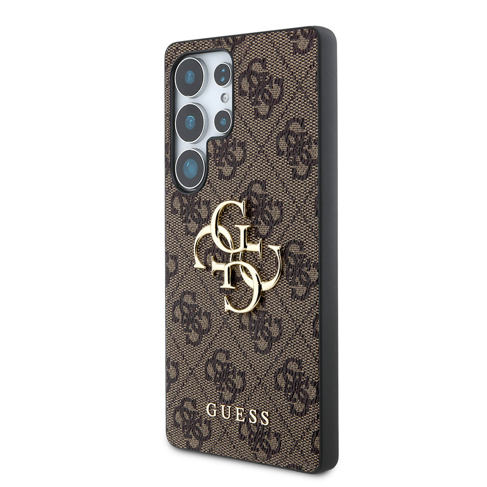 Galaxy S25 Ultra Kılıf Guess Orjinal Lisanslı PU Deri 4G Desenli Metal Büyük 4G ve Yazı Logolu Kapak Pembe