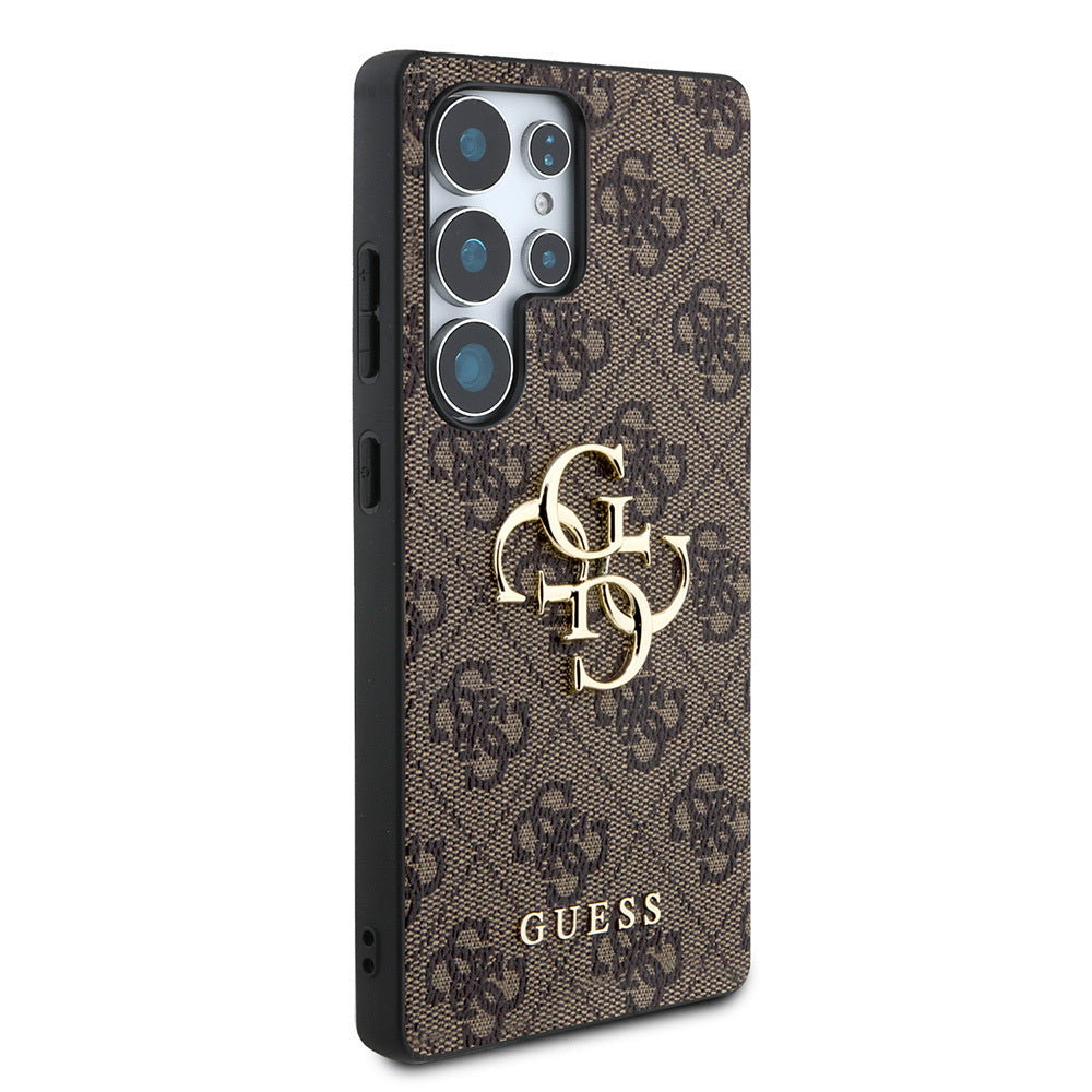 Galaxy S25 Ultra Kılıf Guess Orjinal Lisanslı PU Deri 4G Desenli Metal Büyük 4G ve Yazı Logolu Kapak Pembe