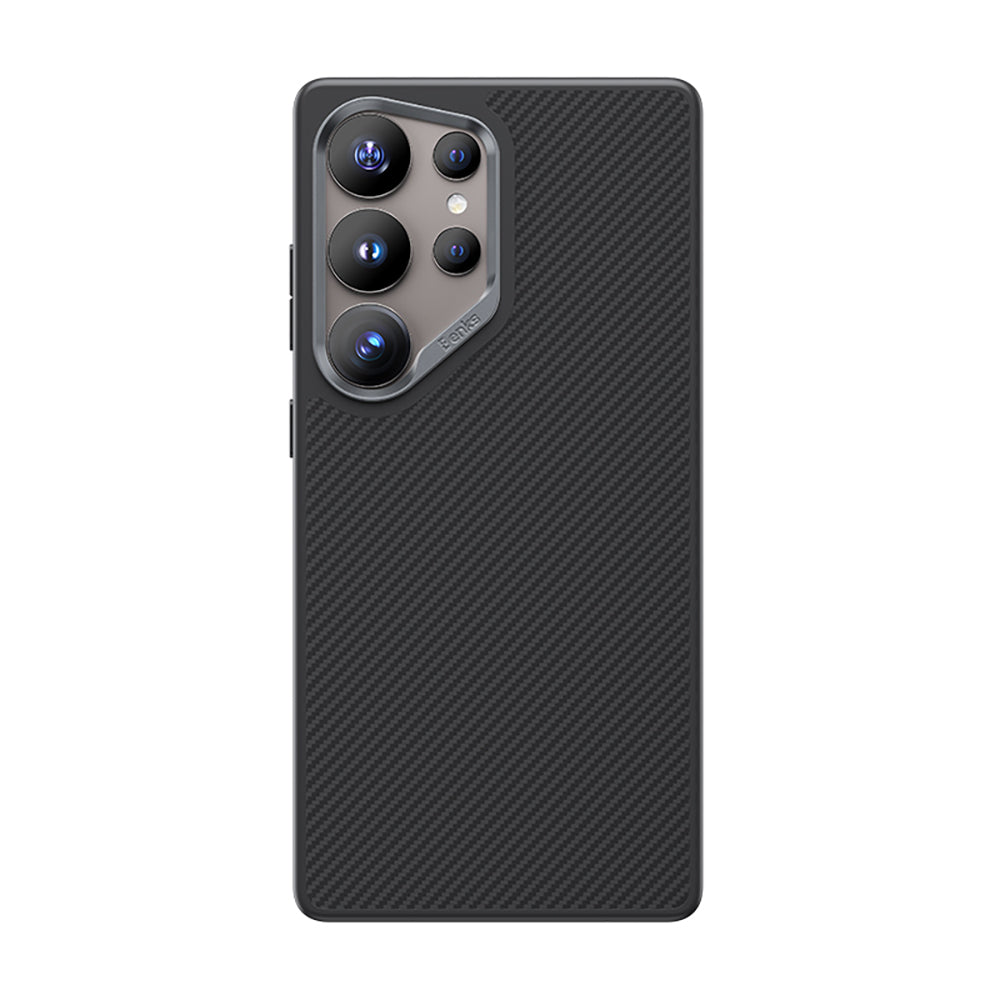 Galaxy S25 Ultra Kılıf Karbon Fiber Magsafe Şarj Özellikli Benks Hybrid ArmorPro 600D Kevlar Kılıf Siyah