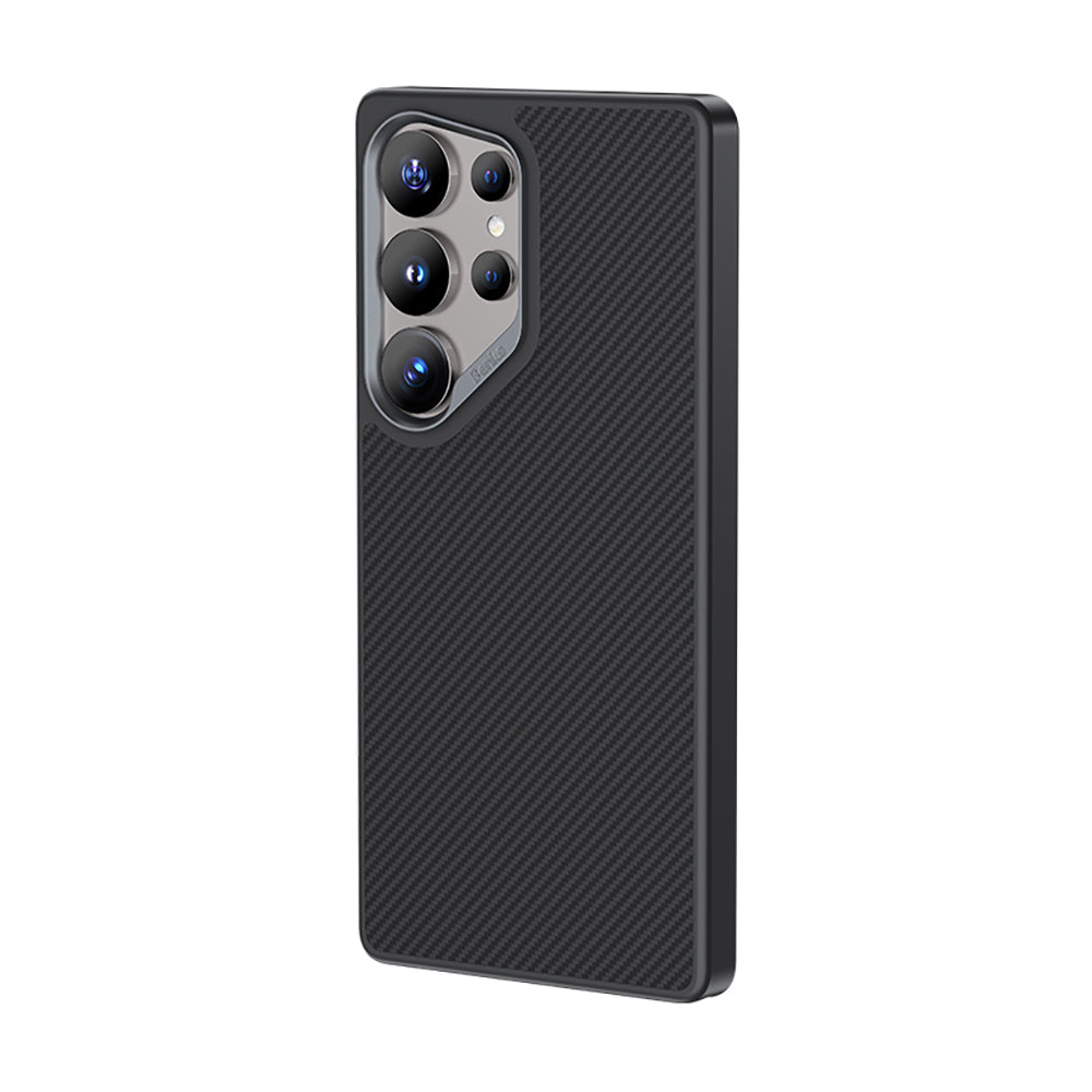 Galaxy S25 Ultra Kılıf Karbon Fiber Magsafe Şarj Özellikli Benks Hybrid ArmorPro 600D Kevlar Kılıf Siyah