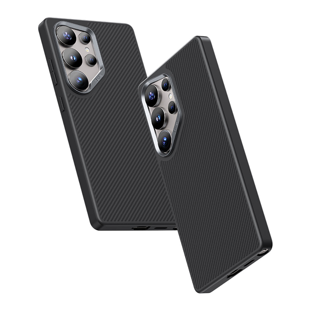 Galaxy S25 Ultra Kılıf Karbon Fiber Magsafe Şarj Özellikli Benks Hybrid ArmorPro 600D Kevlar Kılıf Siyah