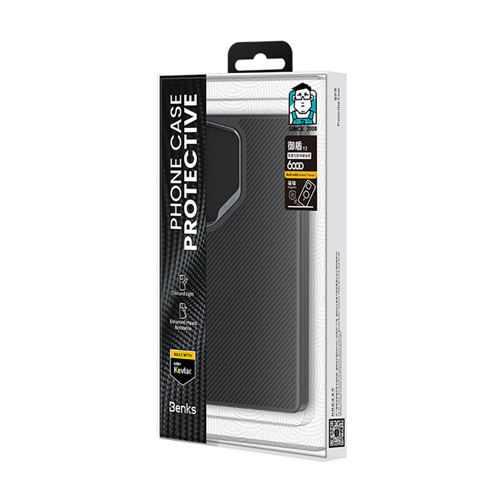 Galaxy S25 Ultra Kılıf Karbon Fiber Magsafe Şarj Özellikli Benks Hybrid ArmorPro 600D Kevlar Kılıf Siyah