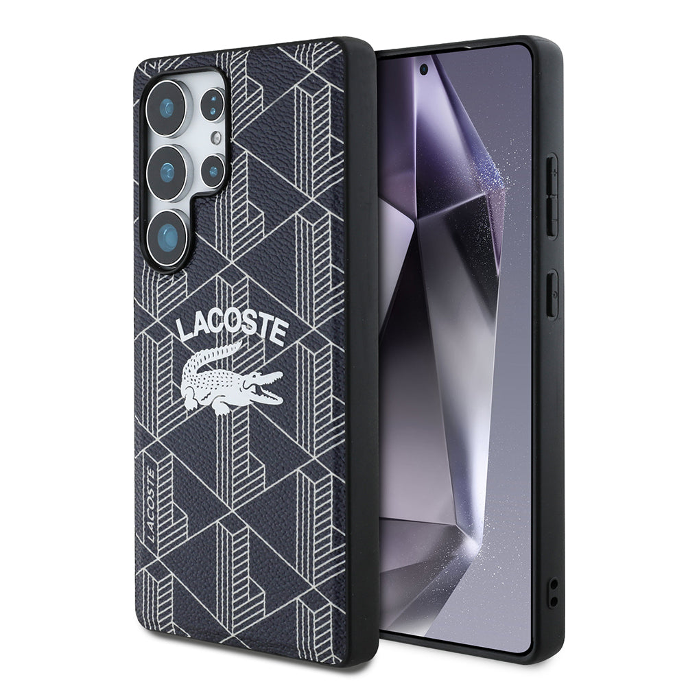 Galaxy S25 Ultra Kılıf Lacoste Orjinal Lisanslı M-safe Şarj Özellikli Mono Vintage Logo Kapak Lacivert