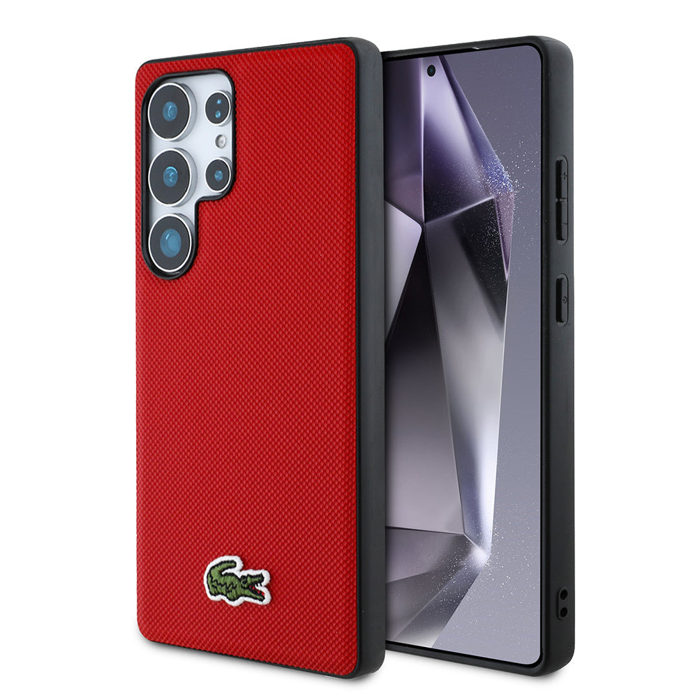 Galaxy S25 Ultra Kılıf Lacoste Orjinal Lisanslı PU Pike Desenli Arka Yüzey İkonik Timsah Dokuma Logolu Kapak Kırmızı