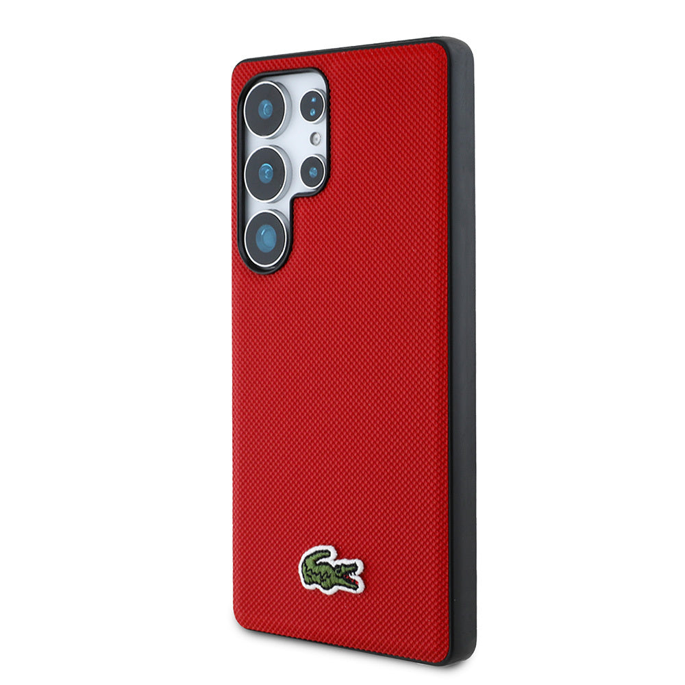 Galaxy S25 Ultra Kılıf Lacoste Orjinal Lisanslı PU Pike Desenli Arka Yüzey İkonik Timsah Dokuma Logolu Kapak Kırmızı