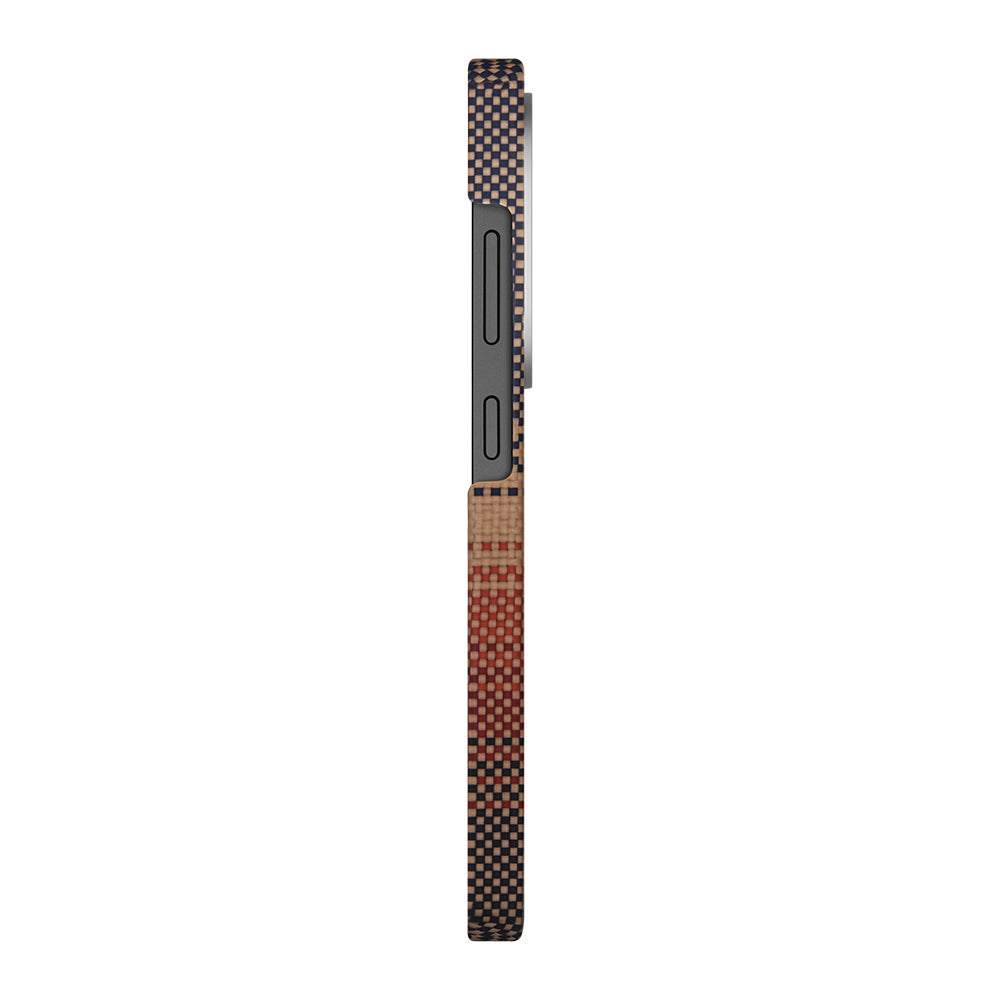 Galaxy S25 Ultra Kılıf M-safe Şarj Özellikli Aramid Fiber Pitaka Tactile Woven Sunset-Moonrise Serisi Kapak Kahverengi