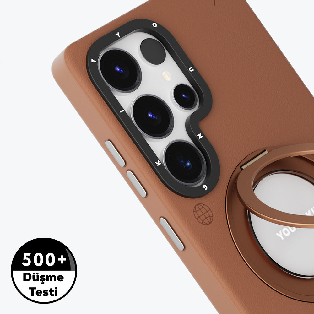 Galaxy S25 Ultra Kılıf Magsafe Şarj Özellikli 360° Standlı Basit Mat Deri Desenli Youngkit Tech Leather Serisi Kapak Siyah