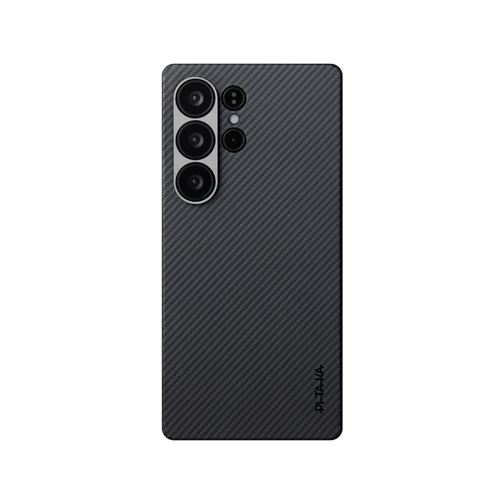 Galaxy S25 Ultra Kılıf Magsafe Şarj Özellikli 600D Aramid Fiber Pitaka Ultra-Slim Classic Serisi Black-Grey Twill Kılıf Siyah-Gri