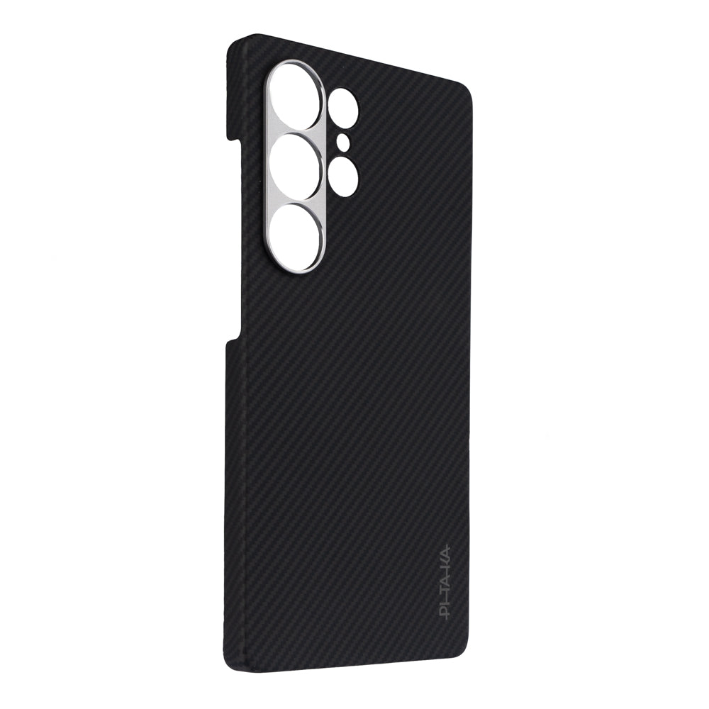Galaxy S25 Ultra Kılıf Magsafe Şarj Özellikli 600D Aramid Fiber Pitaka Ultra-Slim Classic Serisi Black-Grey Twill Kılıf Siyah-Gri