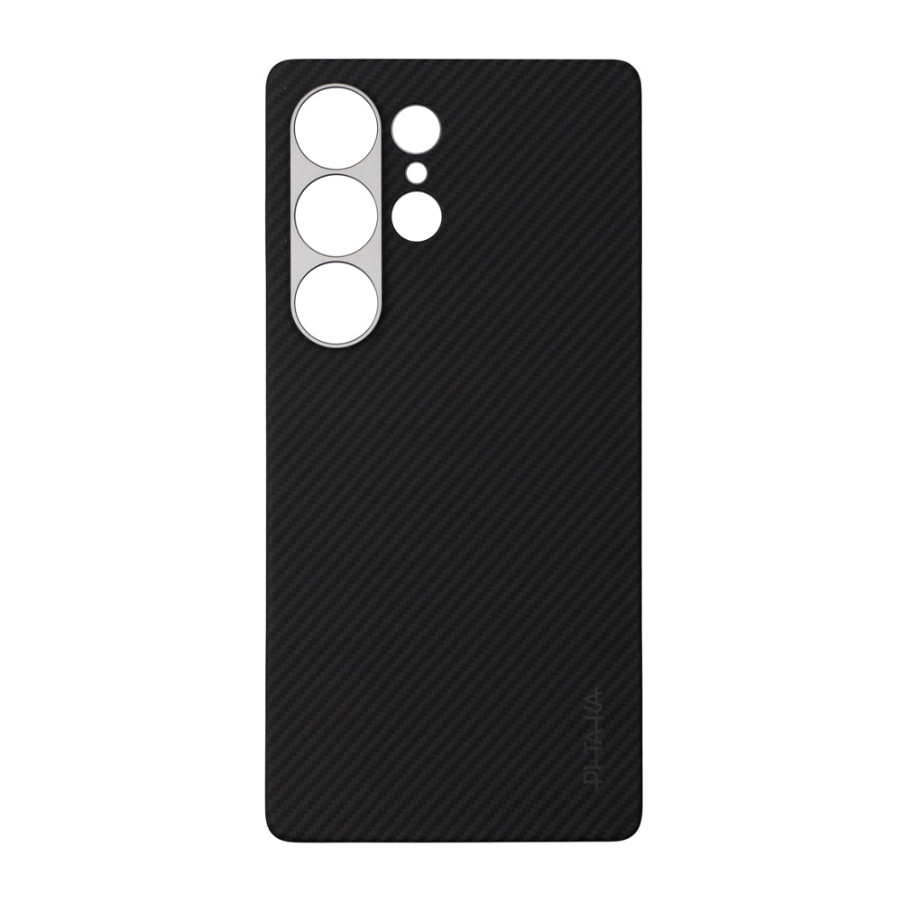 Galaxy S25 Ultra Kılıf Magsafe Şarj Özellikli 600D Aramid Fiber Pitaka Ultra-Slim Classic Serisi Black-Grey Twill Kılıf Siyah-Gri
