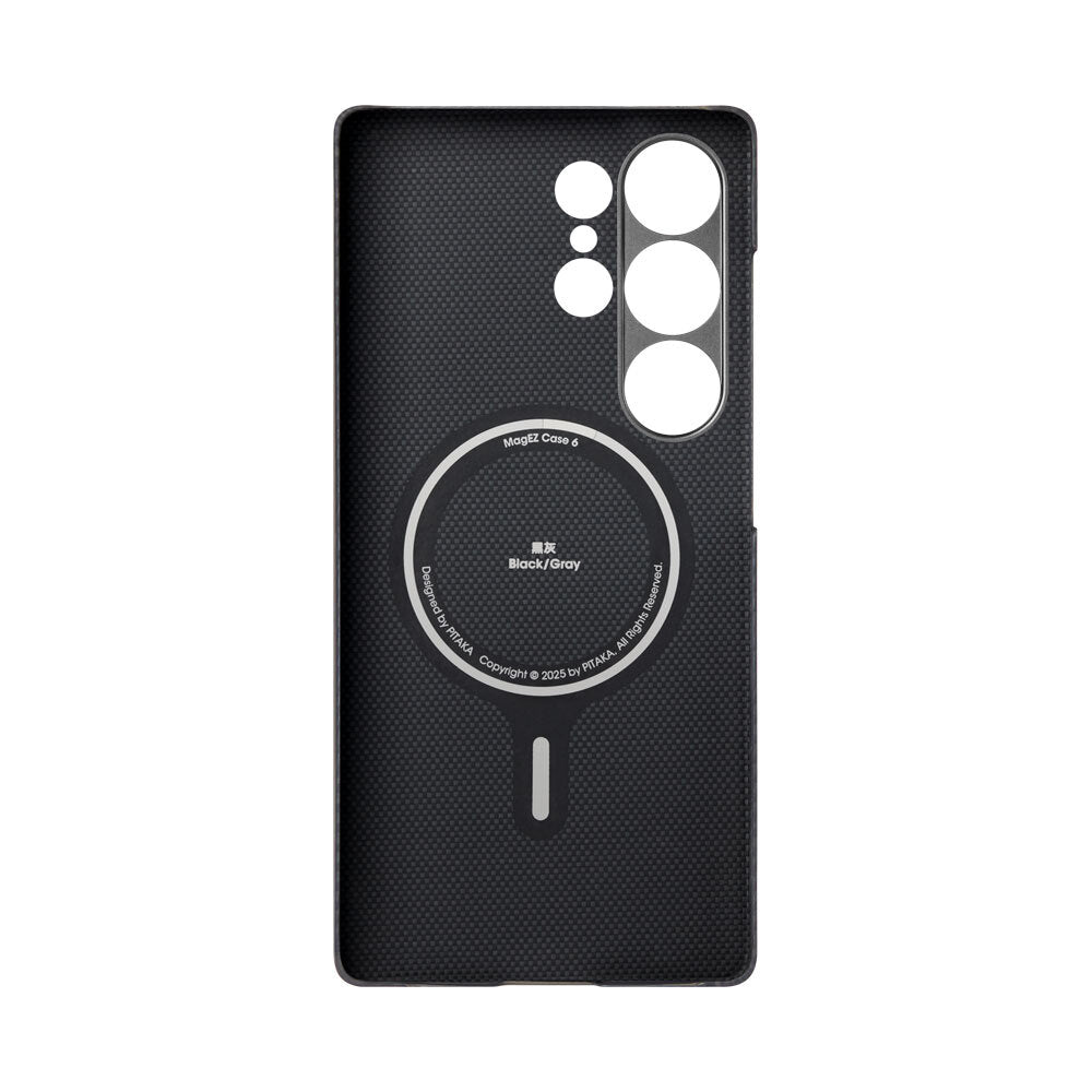 Galaxy S25 Ultra Kılıf Magsafe Şarj Özellikli 600D Aramid Fiber Pitaka Ultra-Slim Classic Serisi Black-Grey Twill Kılıf Siyah-Gri