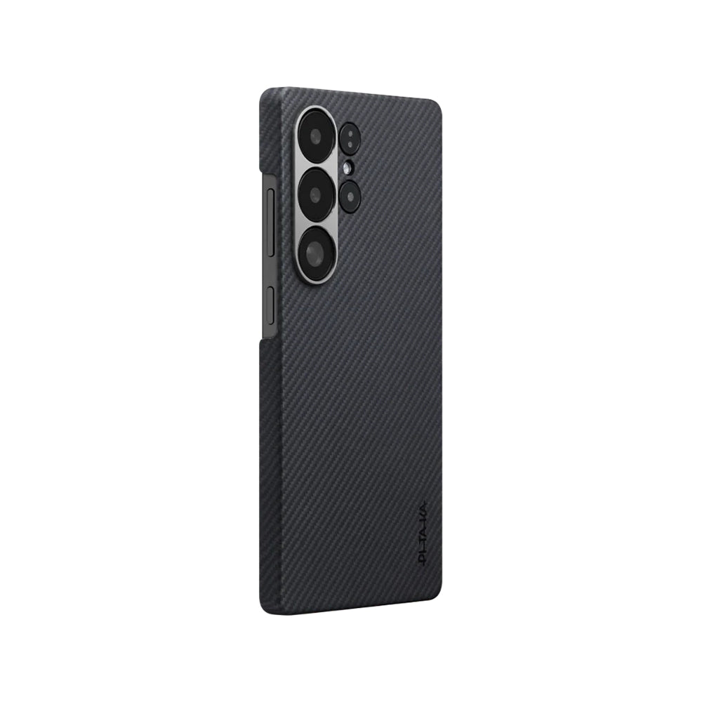 Galaxy S25 Ultra Kılıf Magsafe Şarj Özellikli 600D Aramid Fiber Pitaka Ultra-Slim Classic Serisi Black-Grey Twill Kılıf Siyah-Gri