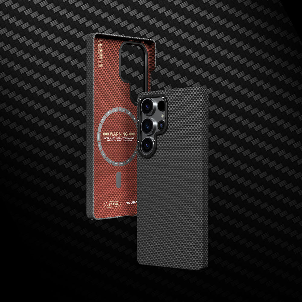 Galaxy S25 Ultra Kılıf Magsafe Şarj Özellikli Aramid Fiber Youngkit 1500D Kevlar Extreme Wing Serisi Kapak Siyah