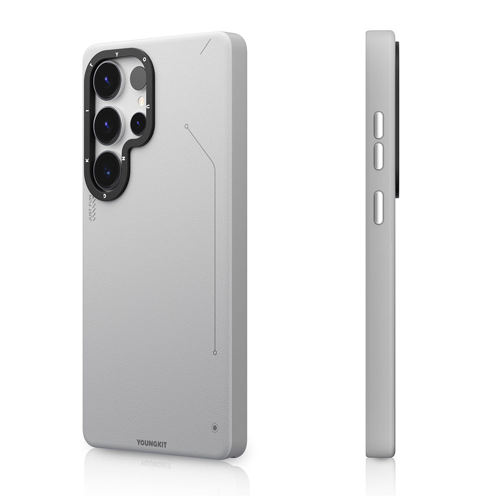 Galaxy S25 Ultra Kılıf Magsafe Şarj Özellikli Basit Mat Deri Desenli Youngkit Tech Fashion Serisi Kapak Siyah