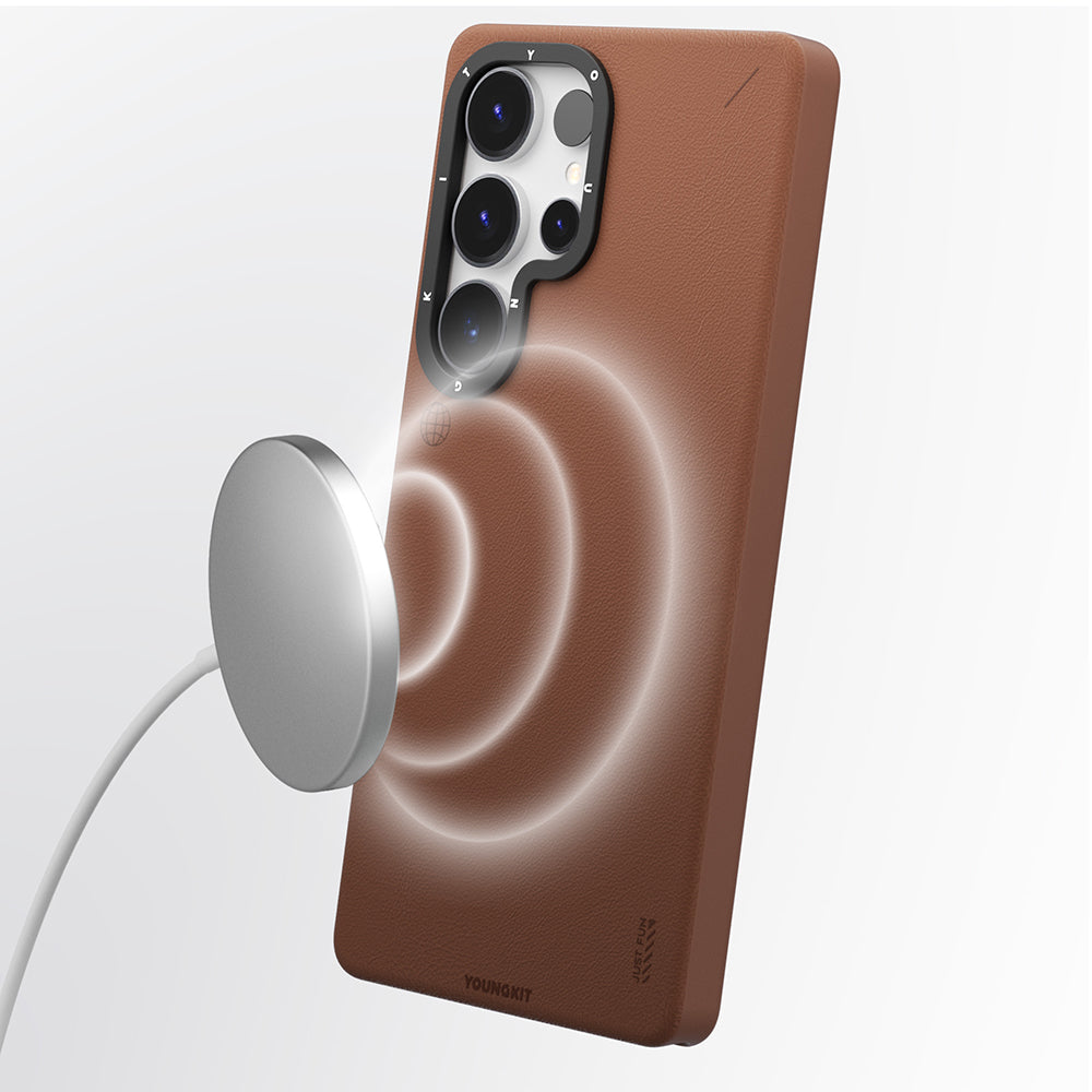 Galaxy S25 Ultra Kılıf Magsafe Şarj Özellikli Basit Mat Deri Desenli Youngkit Tech Fashion Serisi Kapak Siyah