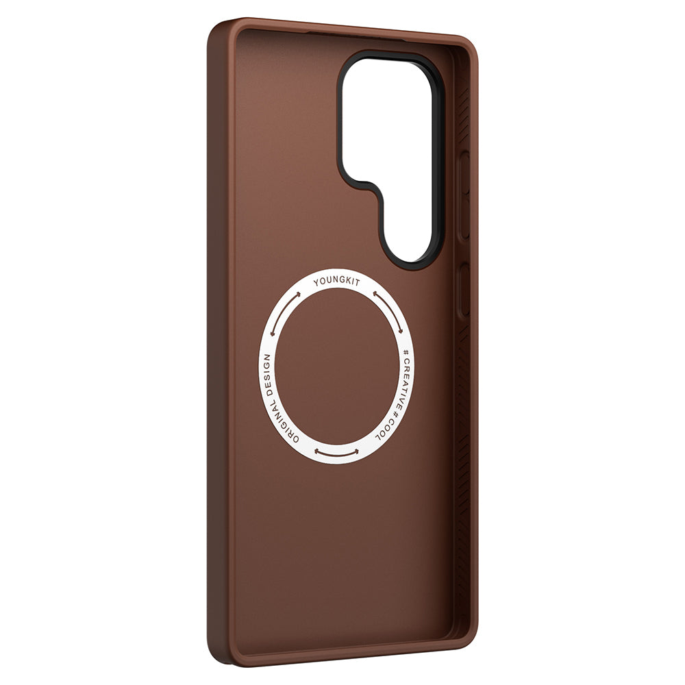 Galaxy S25 Ultra Kılıf Magsafe Şarj Özellikli Basit Mat Deri Desenli Youngkit Tech Fashion Serisi Kapak Siyah
