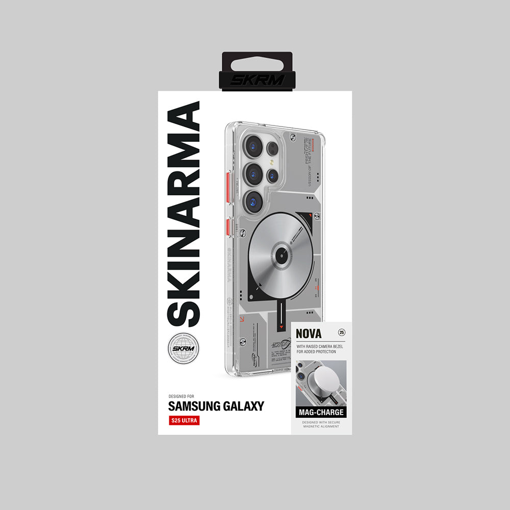 Galaxy S25 Ultra Kılıf Magsafe Şarj Özellikli Disk Desenli Airbag Tasarımlı Skinarma Nova Kapak Şeffaf