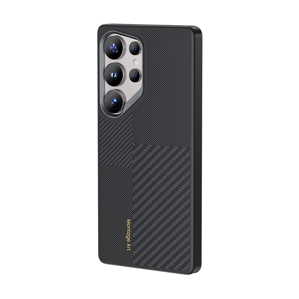 Galaxy S25 Ultra Kılıf Magsafe Şarj Özellikli Karbon Fiber Benks Montage Hybrid ArmorPro Kevlar Kılıf Siyah