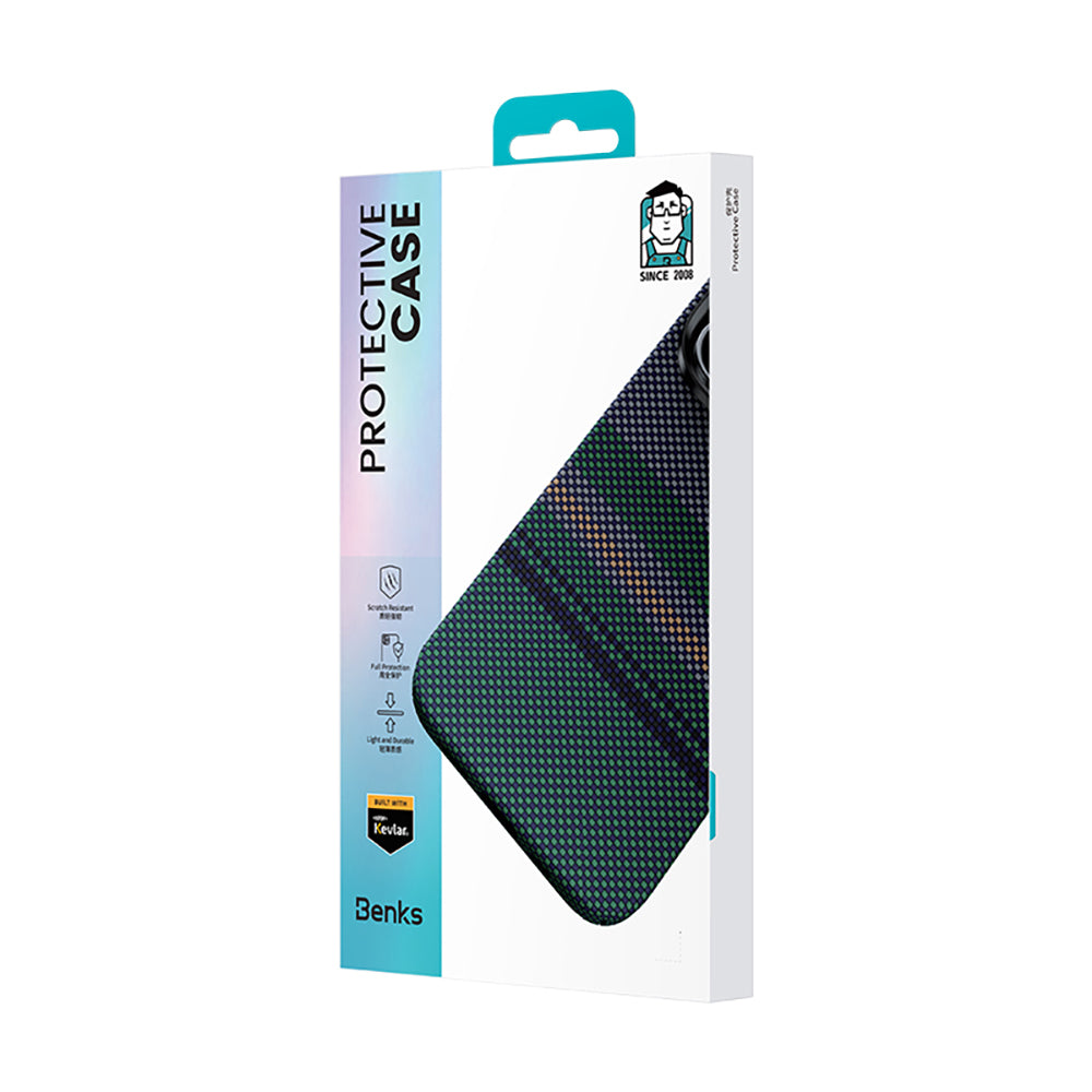 Galaxy S25 Ultra Kılıf Magsafe Şarj Özellikli Karbon Fiber Tasarımlı Benks Aurora ArmorAir Kevlar Kılıf Yeşil