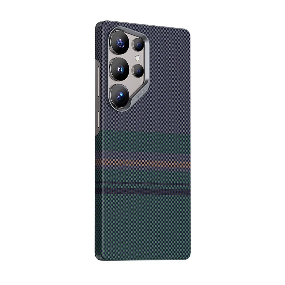 Galaxy S25 Ultra Kılıf Magsafe Şarj Özellikli Karbon Fiber Tasarımlı Benks Aurora ArmorAir Kevlar Kılıf Yeşil