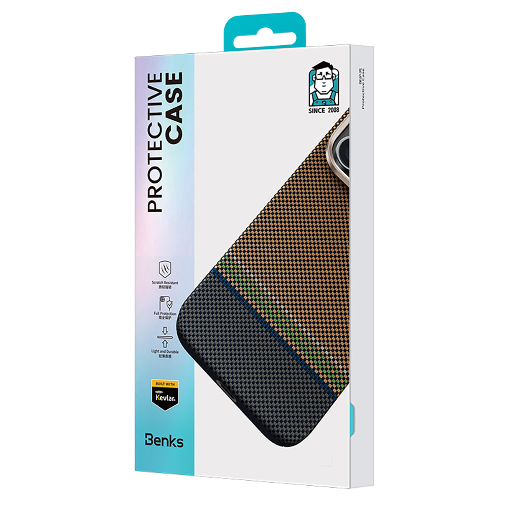 Galaxy S25 Ultra Kılıf Magsafe Şarj Özellikli Karbon Fiber Tasarımlı Benks Prestige ArmorAir Kevlar Kapak Gold