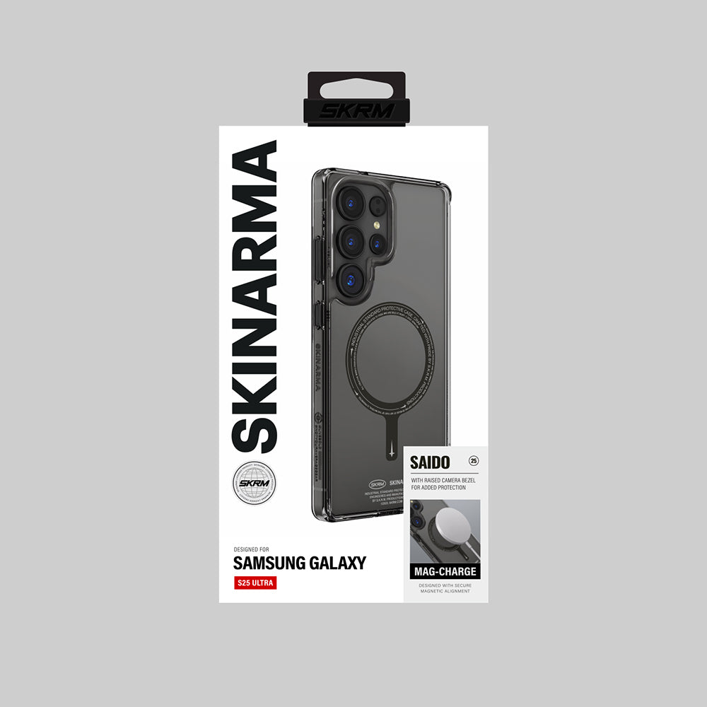 Galaxy S25 Ultra Kılıf Magsafe Şarj Özellikli Şeffaf Airbag Tasarımlı Skinarma Saido Kapak Siyah
