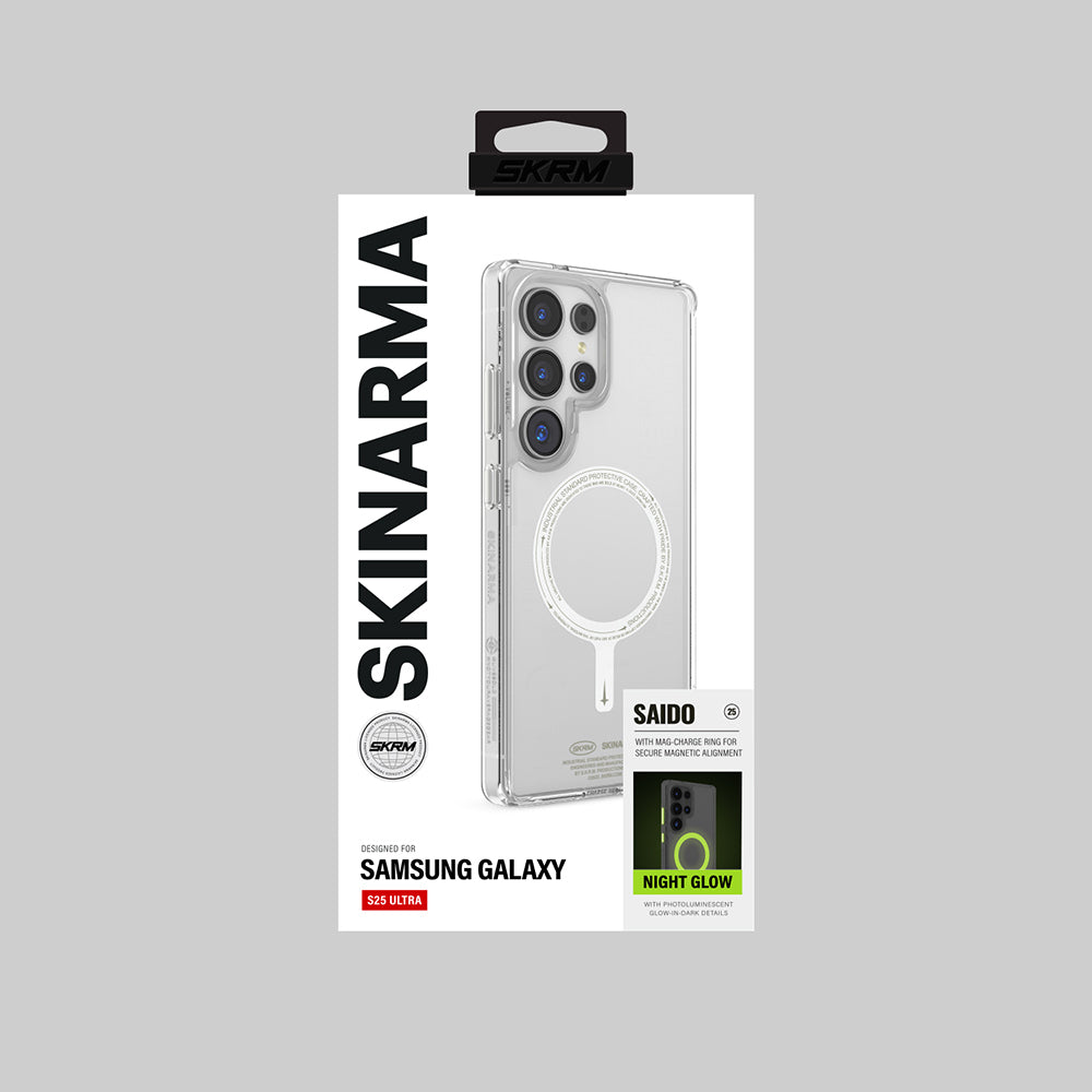 Galaxy S25 Ultra Kılıf Magsafe Şarj Özellikli Şeffaf Airbag Tasarımlı Skinarma Saido Nightglow Kapak Şeffaf